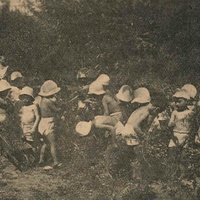 Bambini impegnati a coltivare la terra a dorso nudo per beneficiare dei raggi solari, 1927 - G. De Donno, <em>La Casa dei Bambini della Scuola all'aperto "UMBERTO DI SAVOIA" [parco] (Trotter) Milano</em>, in "L'Idea Montessori", a.I, n.3-4, 31 agosto-30 settembre 1927, p.10.$$$220